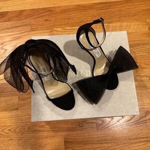 Jimmy Choo Black Mesh Bow Heels